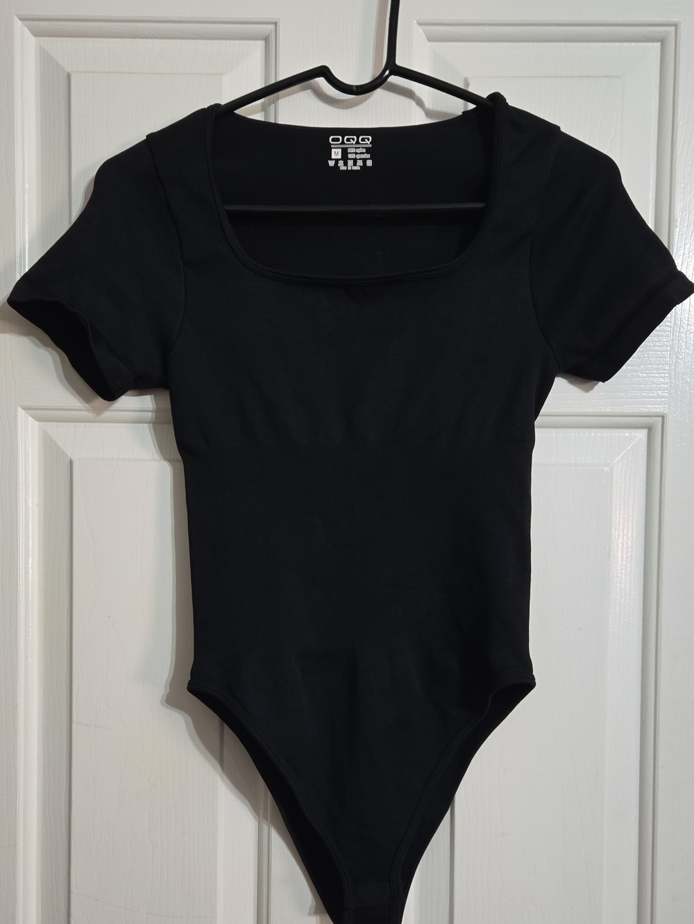 OQQ Black Short Sleeve Scoop-Neck Bodysuit